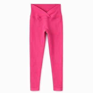 🌷 Hot Pink Ribbed Crossover Waist Leggings | High Rise Sculpting Activewear
